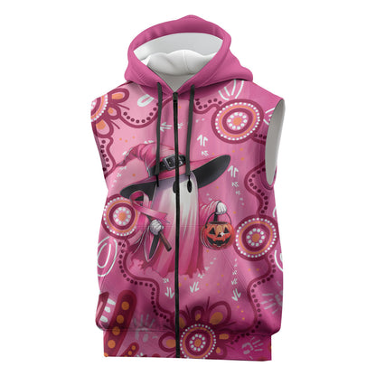 Pink Ghost Ribbon Sleeveless Zip Hoodie Aboriginal Halloween Wear Pink