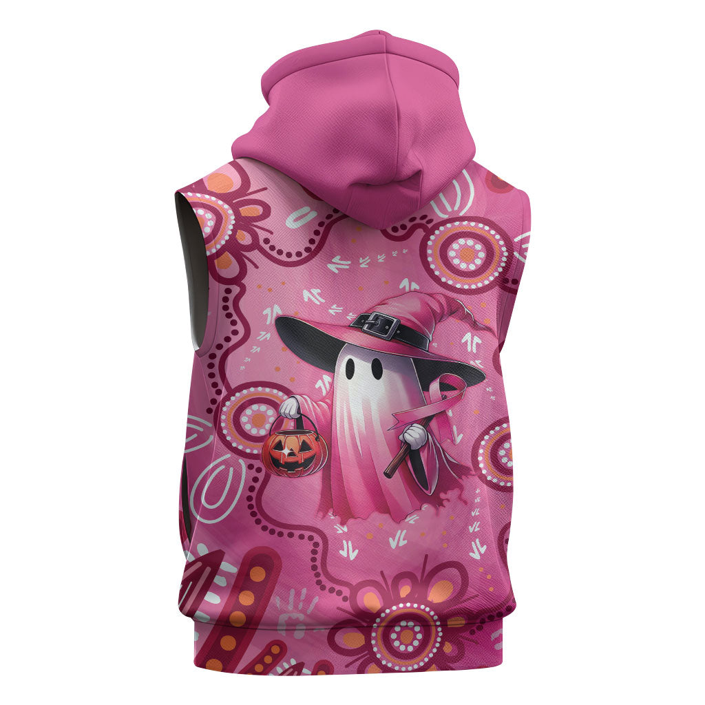Pink Ghost Ribbon Sleeveless Zip Hoodie Aboriginal Halloween Wear Pink