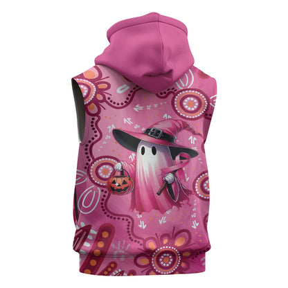 Pink Ghost Ribbon Sleeveless Zip Hoodie Aboriginal Halloween Wear Pink