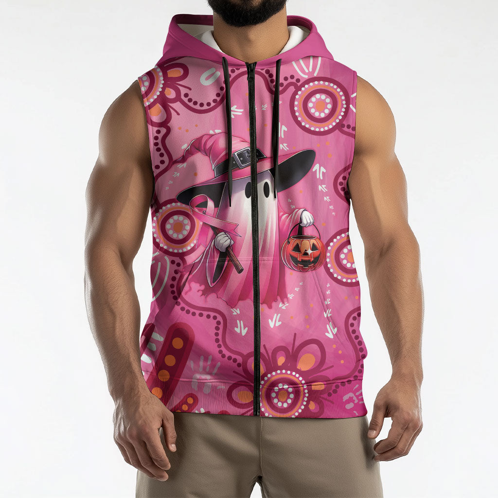 Pink Ghost Ribbon Sleeveless Zip Hoodie Aboriginal Halloween Wear Pink