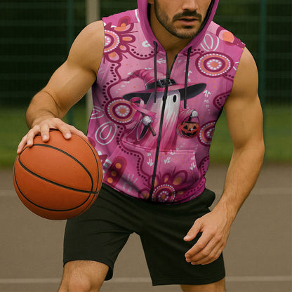 Pink Ghost Ribbon Sleeveless Zip Hoodie Aboriginal Halloween Wear Pink
