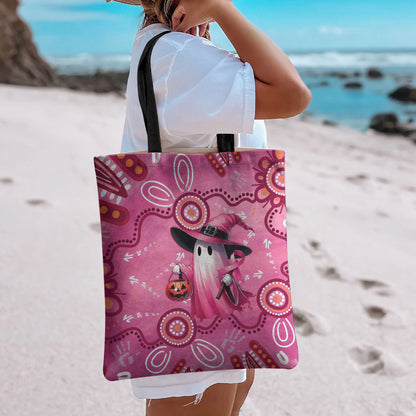 Pink Ghost Ribbon Tote Bag Aboriginal Halloween Wear Pink