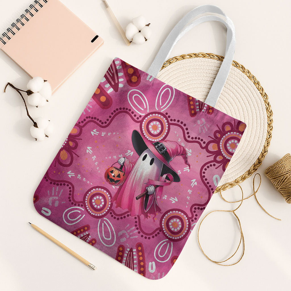 Pink Ghost Ribbon Tote Bag Aboriginal Halloween Wear Pink