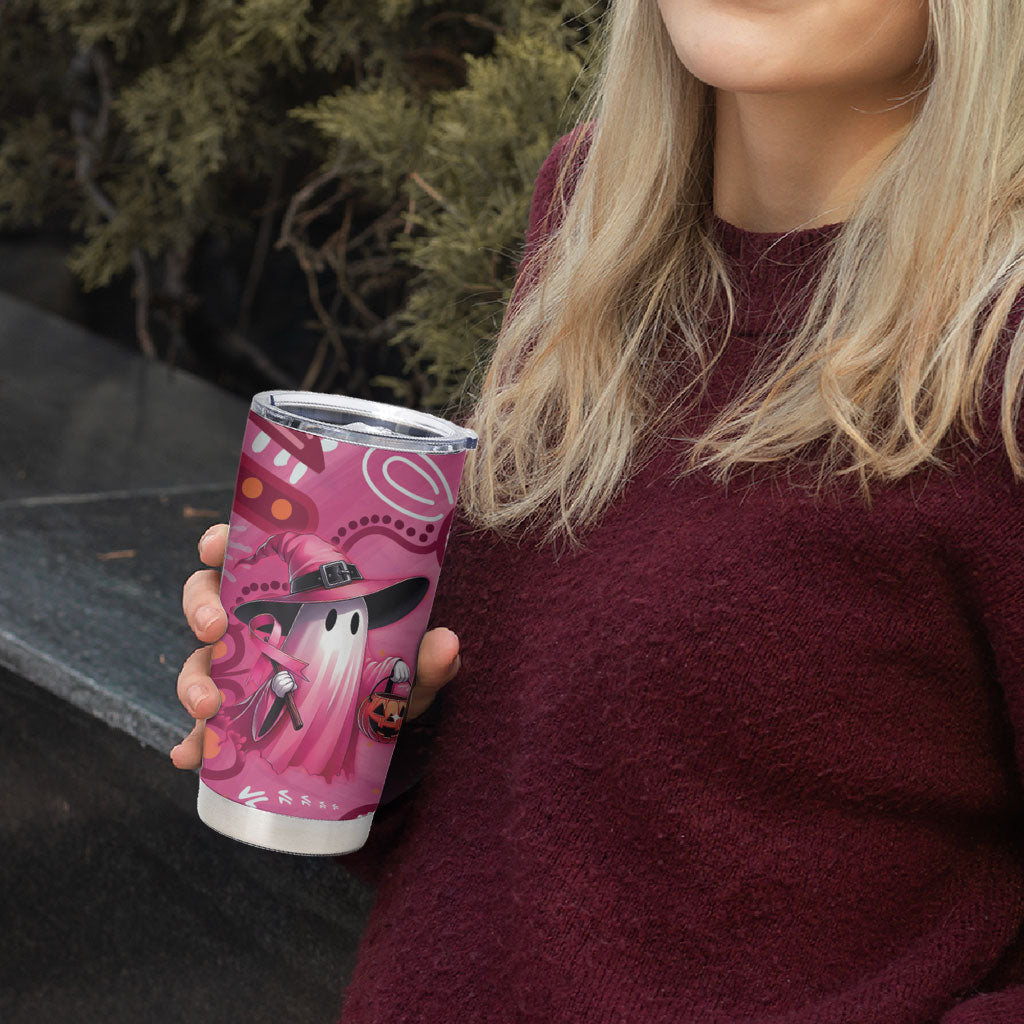 Pink Ghost Ribbon Tumbler Cup Aboriginal Halloween Wear Pink