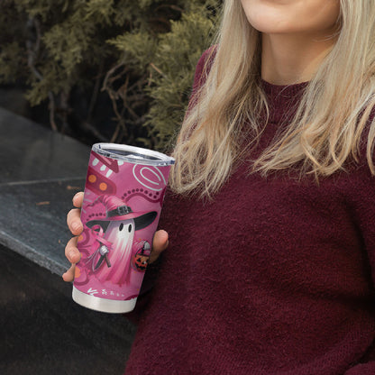 Pink Ghost Ribbon Tumbler Cup Aboriginal Halloween Wear Pink