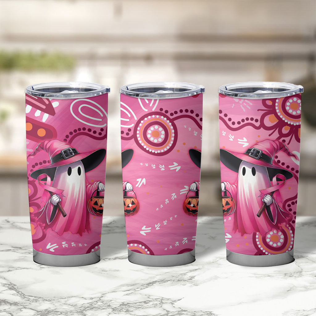 Pink Ghost Ribbon Tumbler Cup Aboriginal Halloween Wear Pink