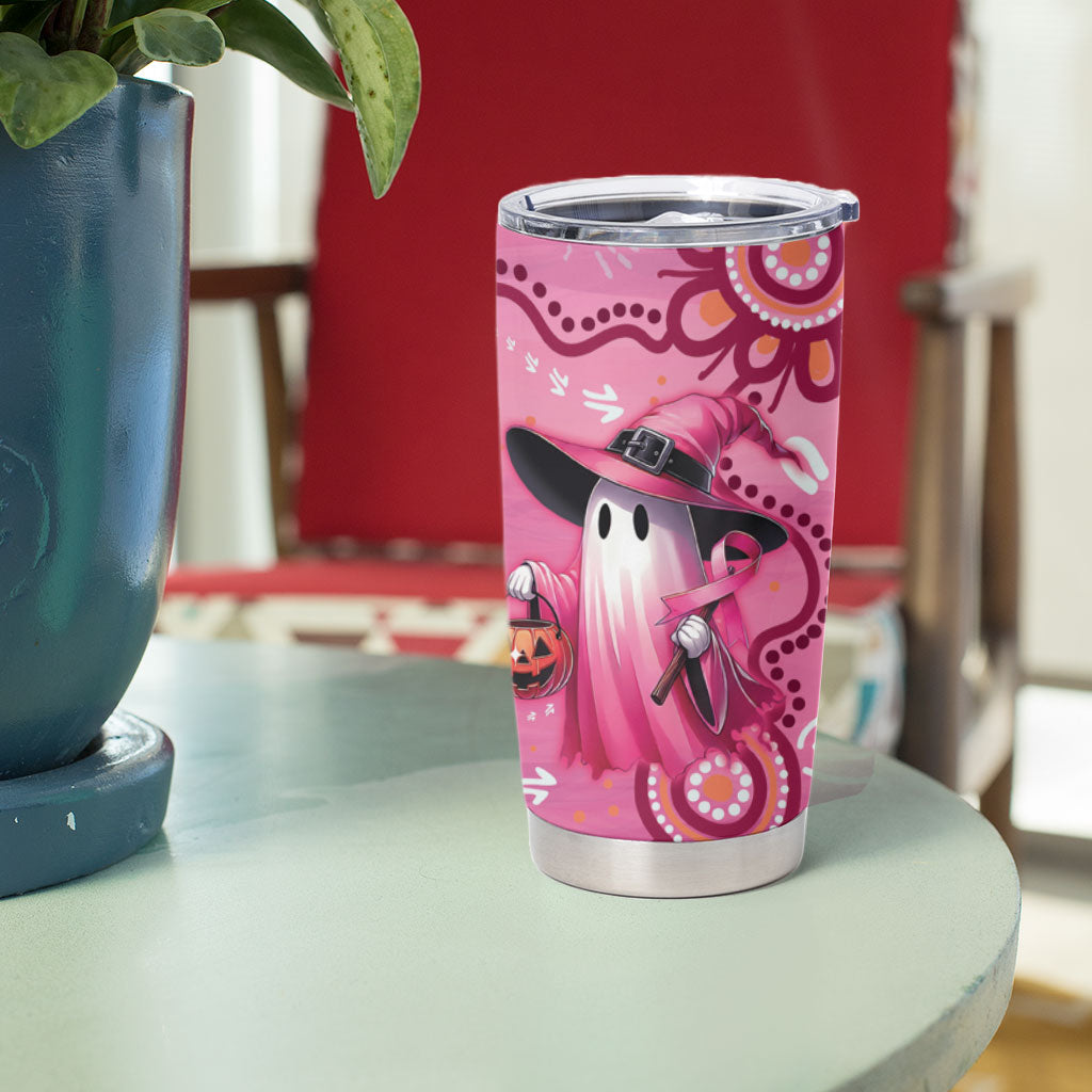 Pink Ghost Ribbon Tumbler Cup Aboriginal Halloween Wear Pink