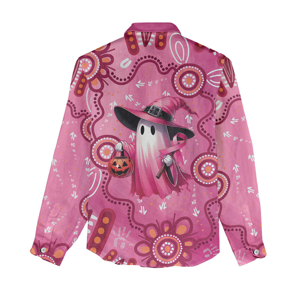 Pink Ghost Ribbon Women Casual Shirt Aboriginal Halloween Wear Pink