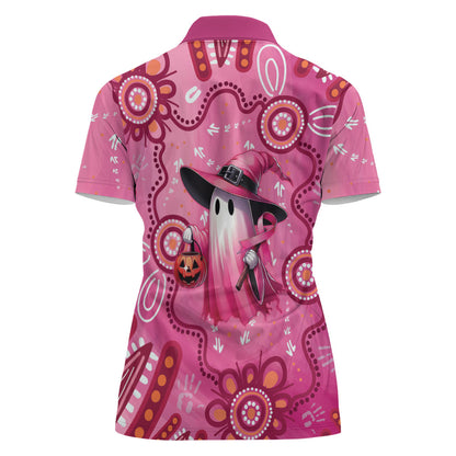 Pink Ghost Ribbon Women Polo Shirt Aboriginal Halloween Wear Pink