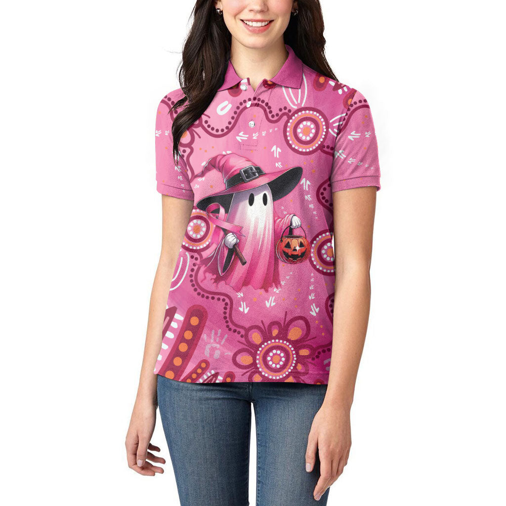 Pink Ghost Ribbon Women Polo Shirt Aboriginal Halloween Wear Pink