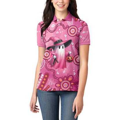 Pink Ghost Ribbon Women Polo Shirt Aboriginal Halloween Wear Pink
