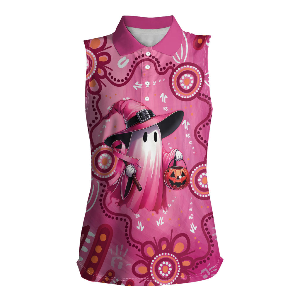 Pink Ghost Ribbon Women Sleeveless Polo Shirt Aboriginal Halloween Wear Pink