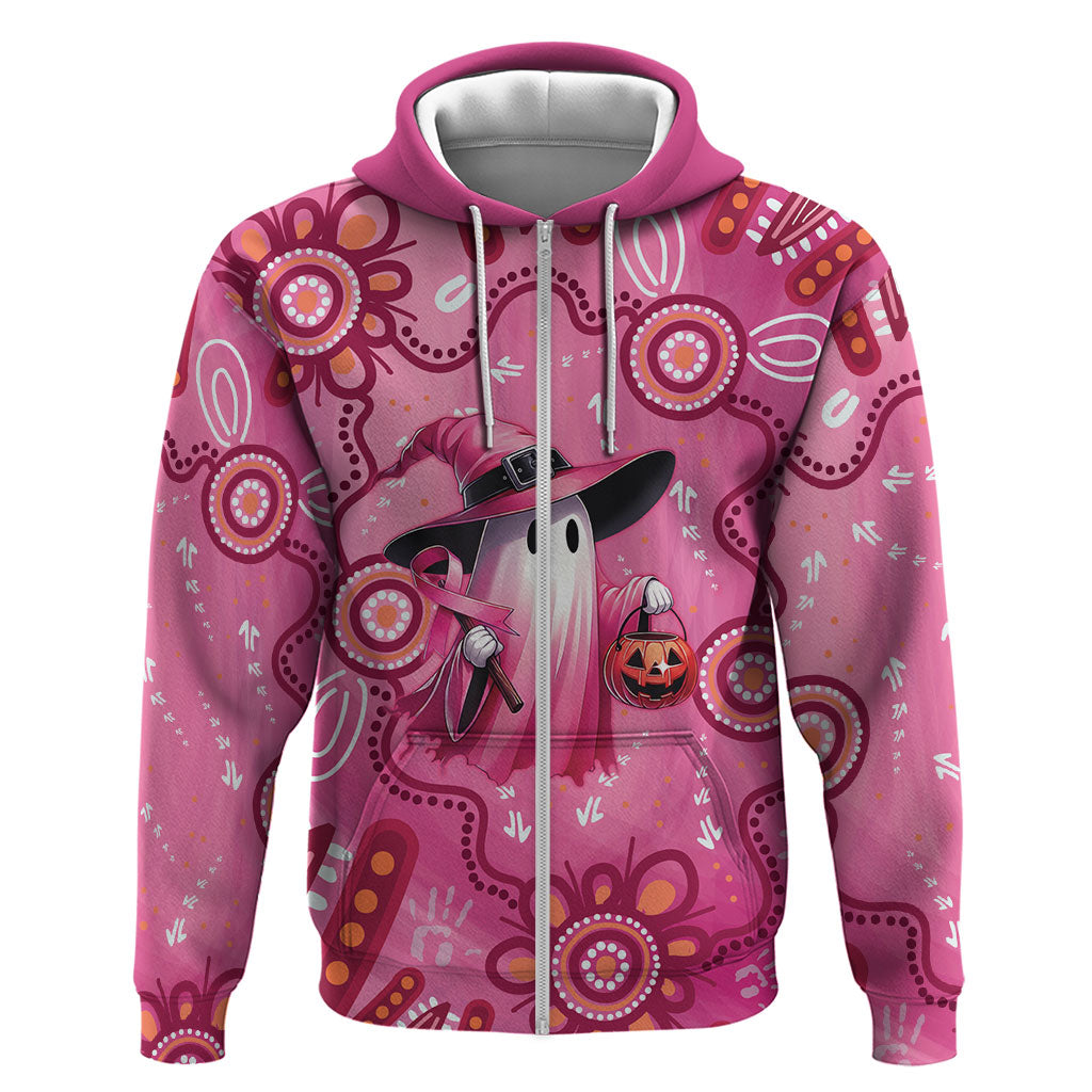 Pink Ghost Ribbon Zip Hoodie Aboriginal Halloween Wear Pink