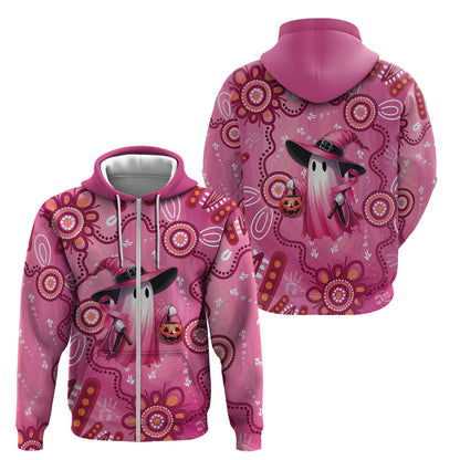 Pink Ghost Ribbon Zip Hoodie Aboriginal Halloween Wear Pink