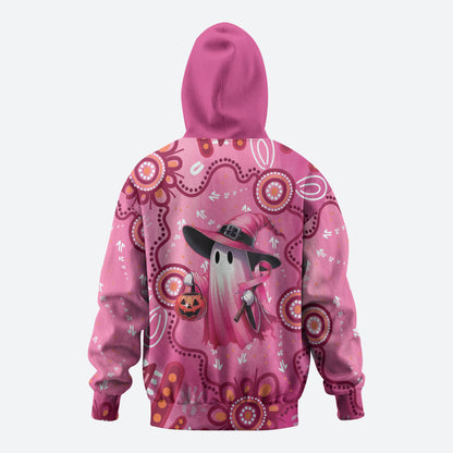 Pink Ghost Ribbon Zip Hoodie Aboriginal Halloween Wear Pink