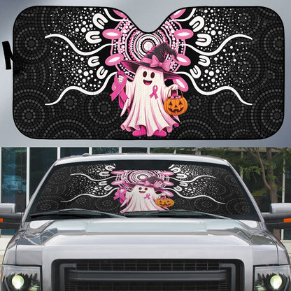 Spooky Pink Ghost Auto Sun Shade Aboriginal Halloween Wear Pink