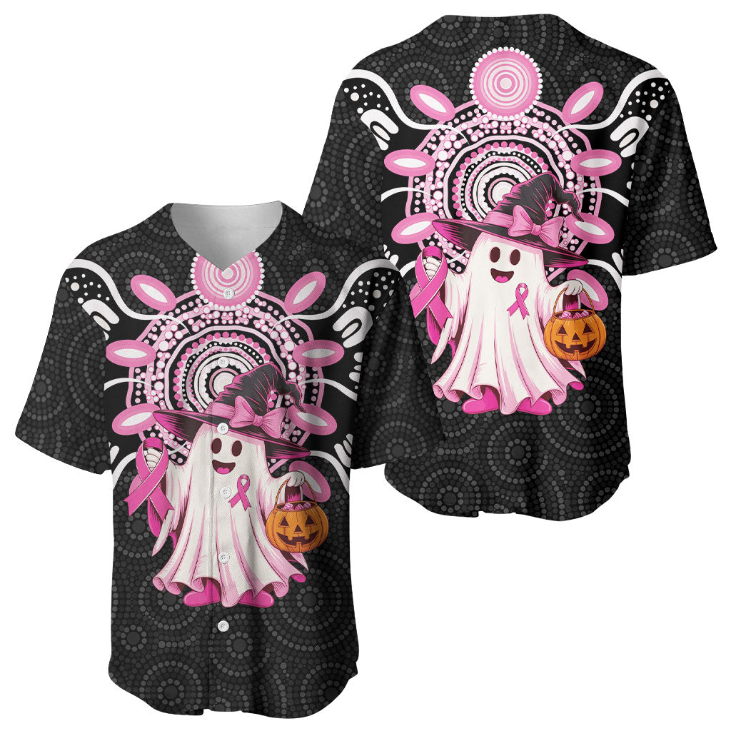 Spooky Pink Ghost Baseball Jersey Aboriginal Halloween Wear Pink
