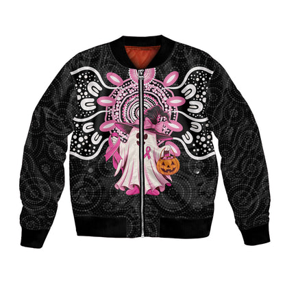 Spooky Pink Ghost Bomber Jacket Aboriginal Halloween Wear Pink