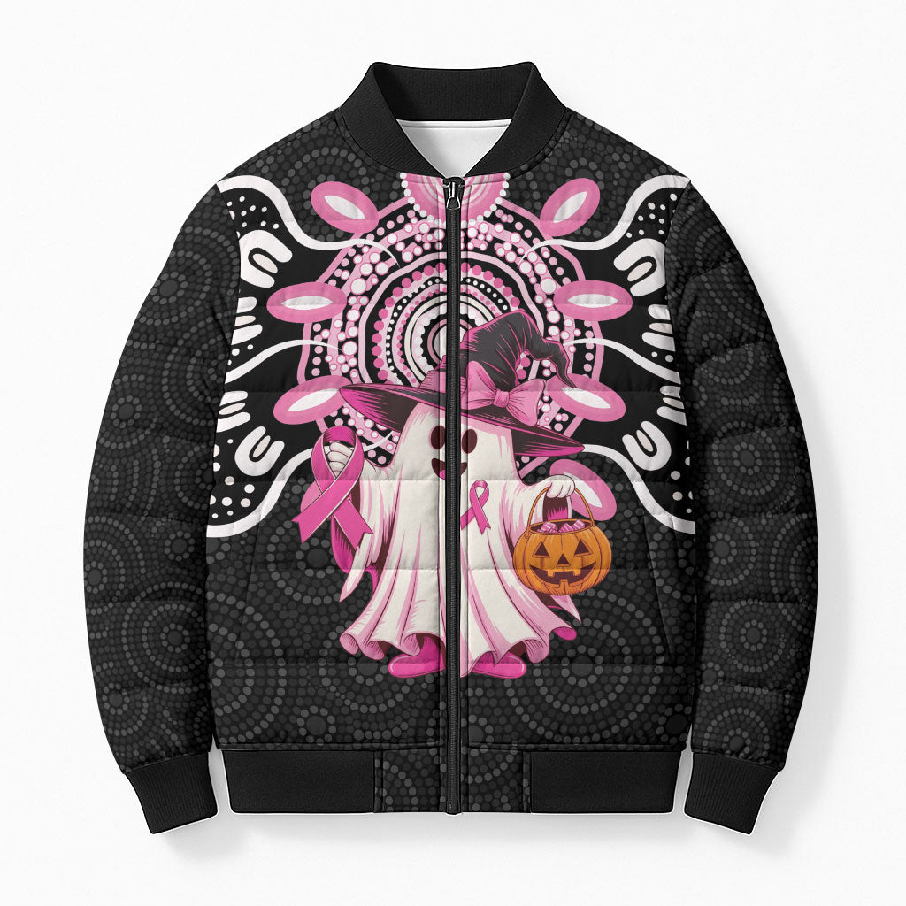 Spooky Pink Ghost Bomber Puffer Jacket Aboriginal Halloween Wear Pink