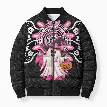 Spooky Pink Ghost Bomber Puffer Jacket Aboriginal Halloween Wear Pink