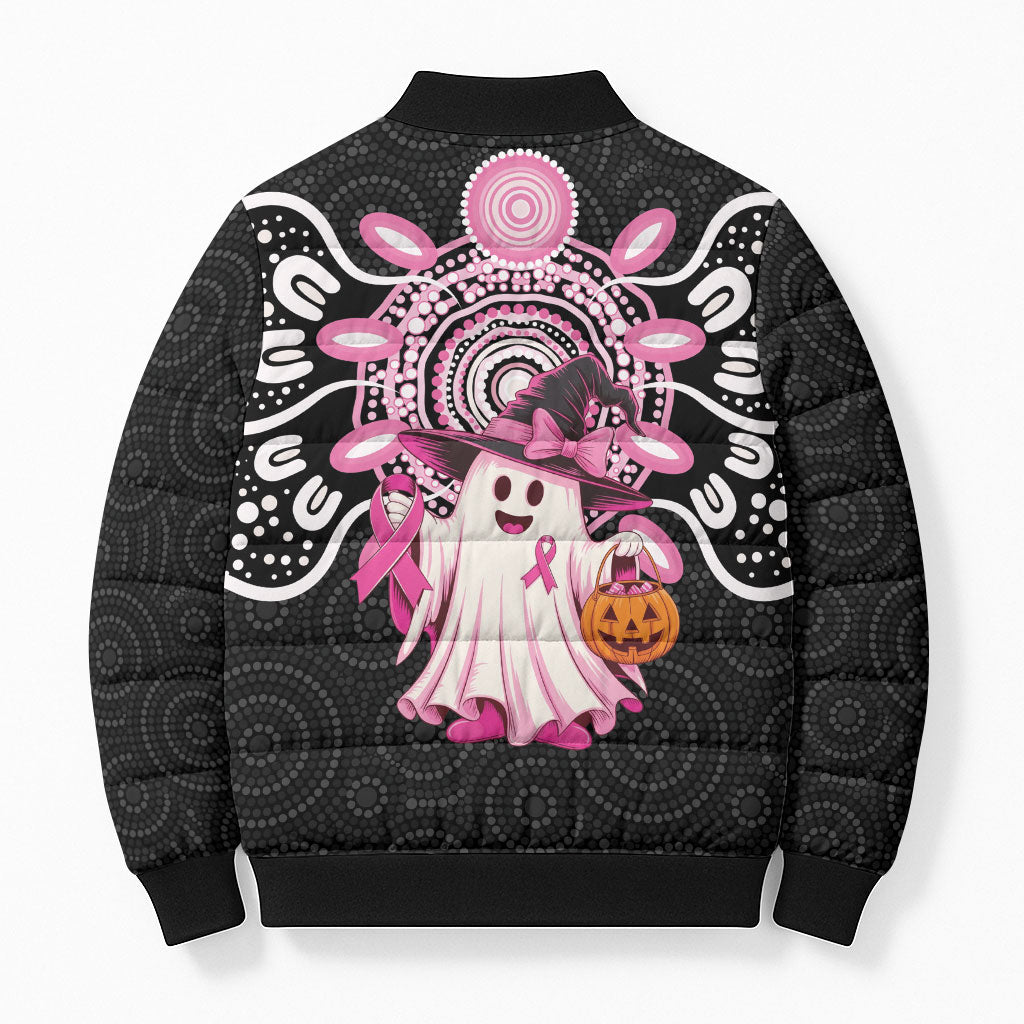 Spooky Pink Ghost Bomber Puffer Jacket Aboriginal Halloween Wear Pink