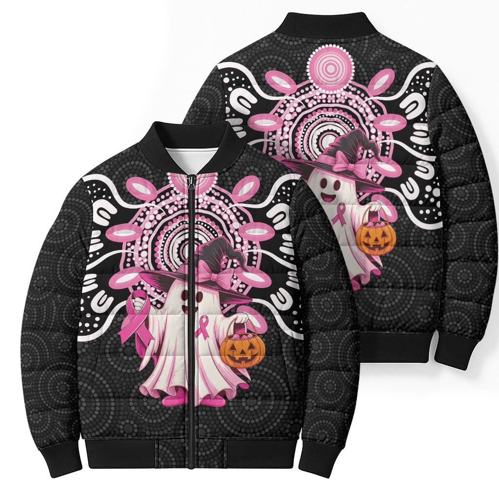 Spooky Pink Ghost Bomber Puffer Jacket Aboriginal Halloween Wear Pink