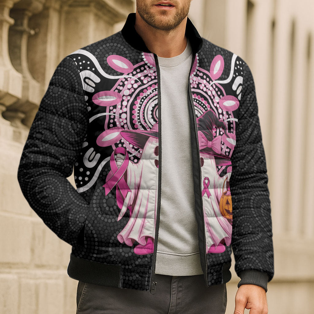 Spooky Pink Ghost Bomber Puffer Jacket Aboriginal Halloween Wear Pink