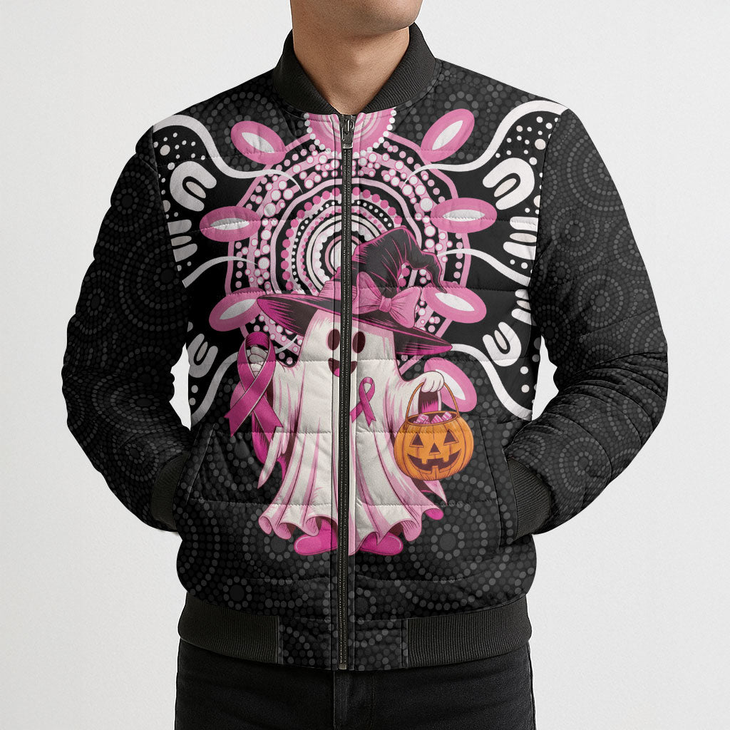Spooky Pink Ghost Bomber Puffer Jacket Aboriginal Halloween Wear Pink