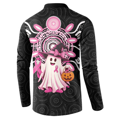 Spooky Pink Ghost Button Sweatshirt Aboriginal Halloween Wear Pink