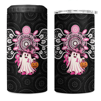 Spooky Pink Ghost 4 in 1 Can Cooler Tumbler Aboriginal Halloween Wear Pink