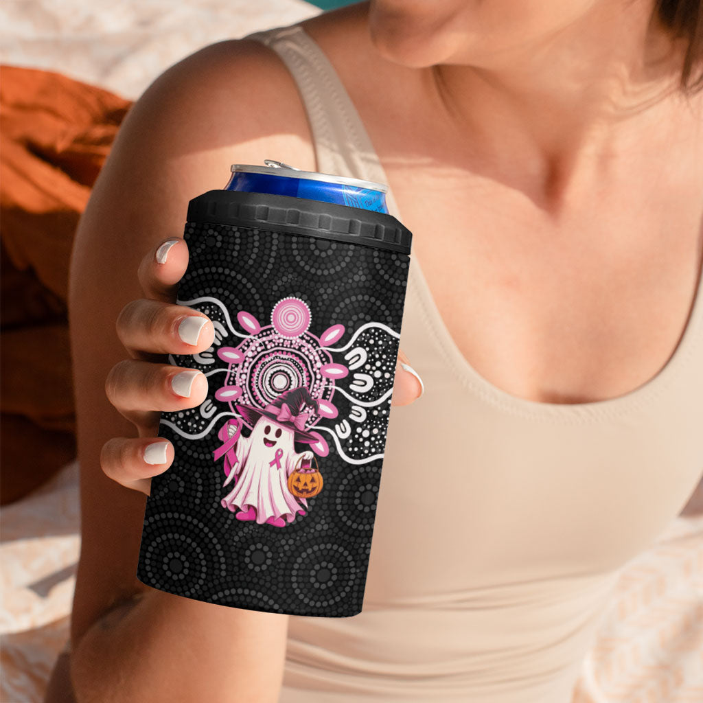Spooky Pink Ghost 4 in 1 Can Cooler Tumbler Aboriginal Halloween Wear Pink