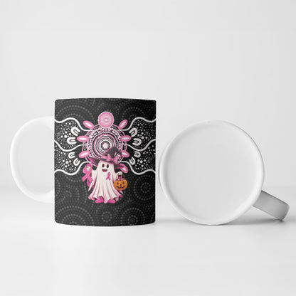 Spooky Pink Ghost Ceramic Mug Aboriginal Halloween Wear Pink