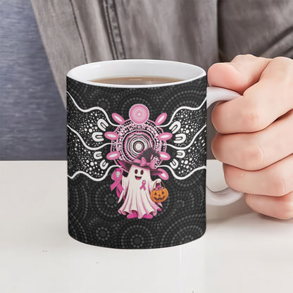 Spooky Pink Ghost Ceramic Mug Aboriginal Halloween Wear Pink