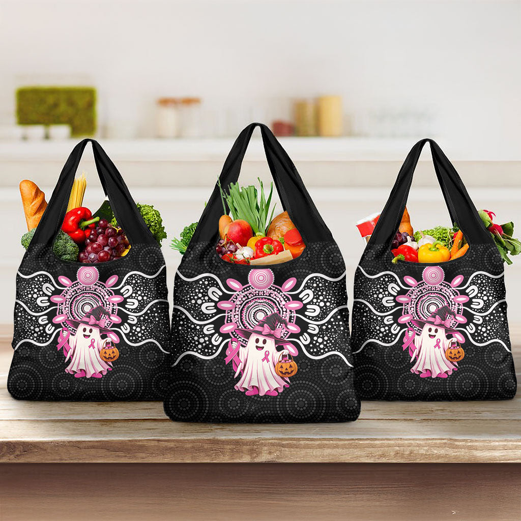 Spooky Pink Ghost Grocery Bag Aboriginal Halloween Wear Pink
