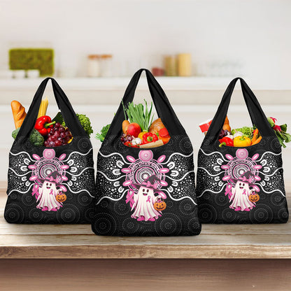 Spooky Pink Ghost Grocery Bag Aboriginal Halloween Wear Pink