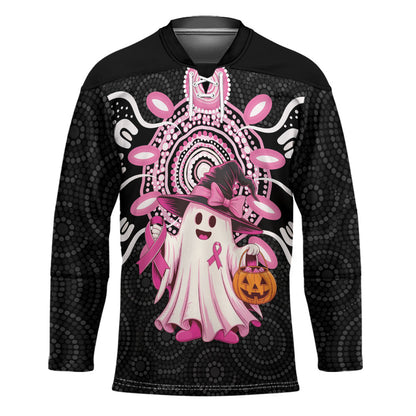 Spooky Pink Ghost Hockey Jersey Aboriginal Halloween Wear Pink