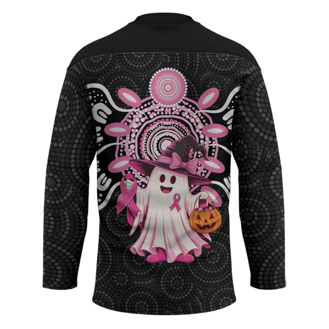 Spooky Pink Ghost Hockey Jersey Aboriginal Halloween Wear Pink