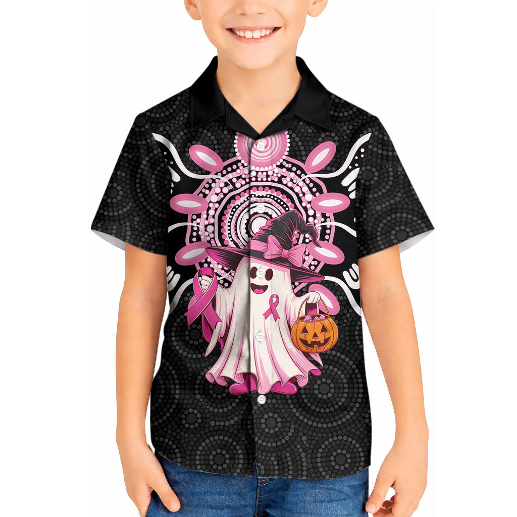 Spooky Pink Ghost Kid Hawaiian Shirt Aboriginal Halloween Wear Pink
