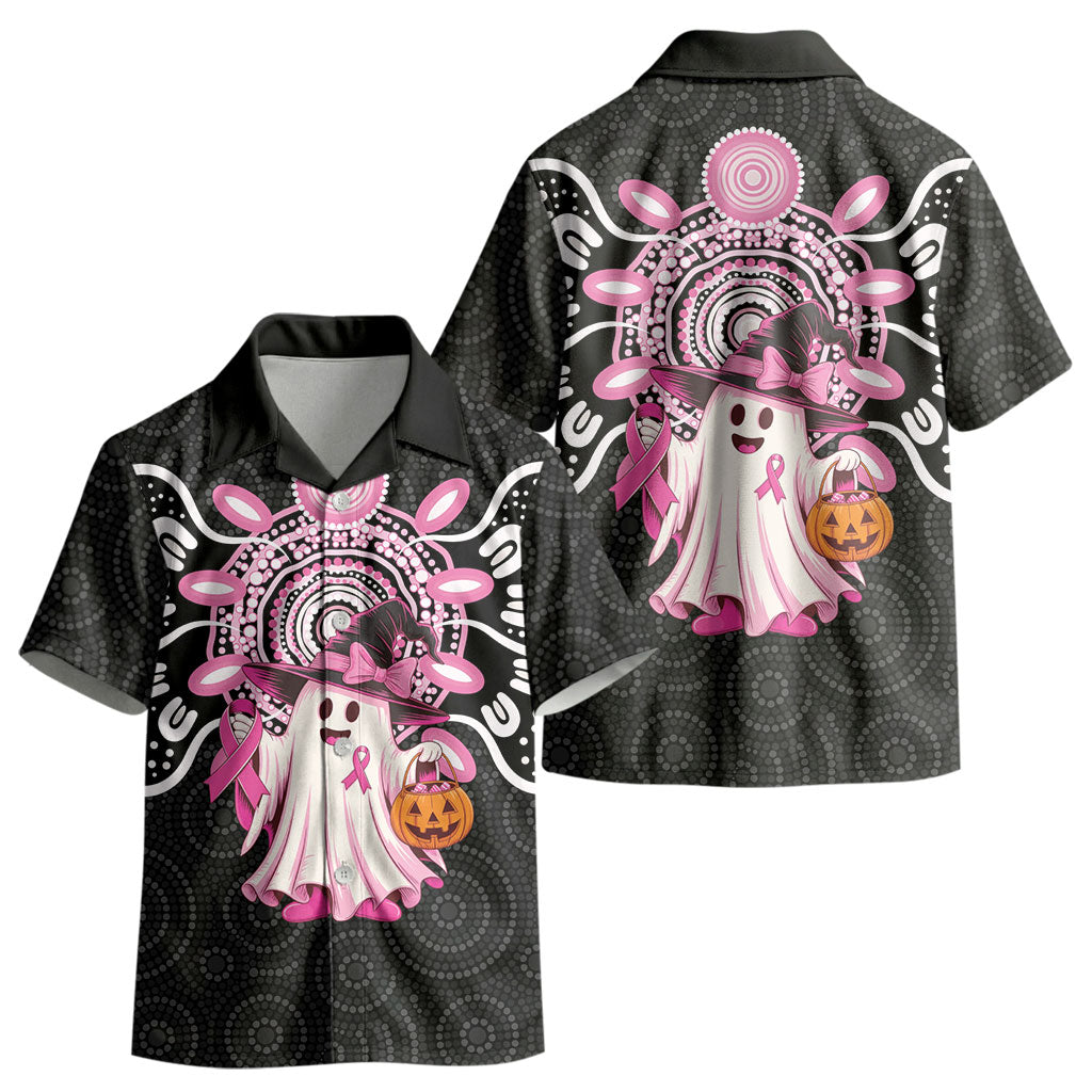Spooky Pink Ghost Kid Hawaiian Shirt Aboriginal Halloween Wear Pink