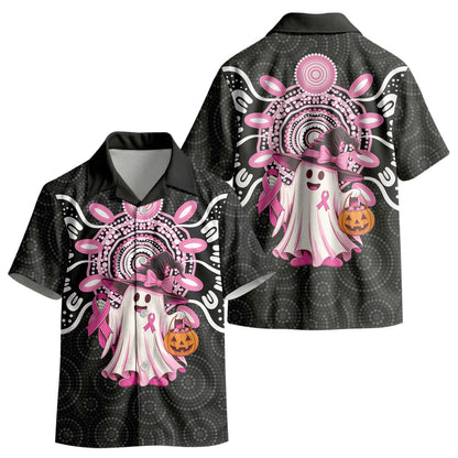Spooky Pink Ghost Kid Hawaiian Shirt Aboriginal Halloween Wear Pink