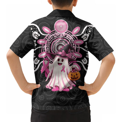 Spooky Pink Ghost Kid Hawaiian Shirt Aboriginal Halloween Wear Pink