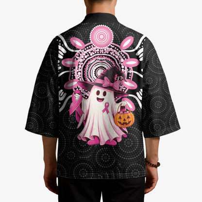 Spooky Pink Ghost Kimono Aboriginal Halloween Wear Pink