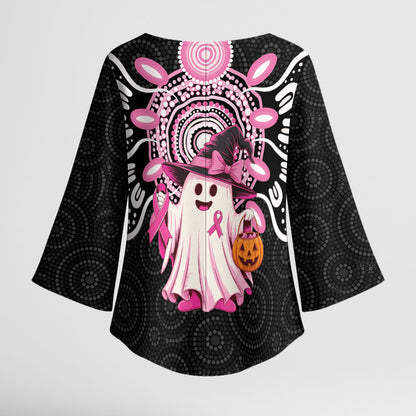 Spooky Pink Ghost Kimono Sleeve Blouse Aboriginal Halloween Wear Pink