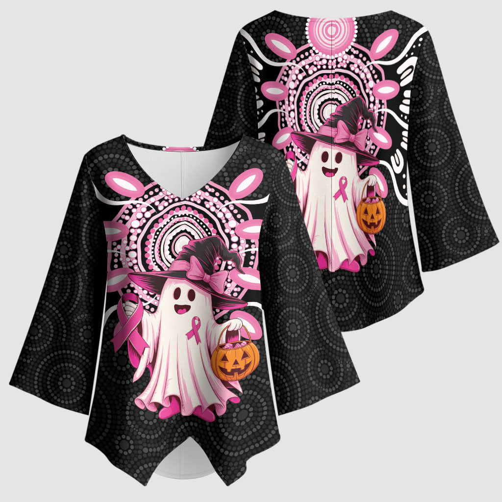 Spooky Pink Ghost Kimono Sleeve Blouse Aboriginal Halloween Wear Pink