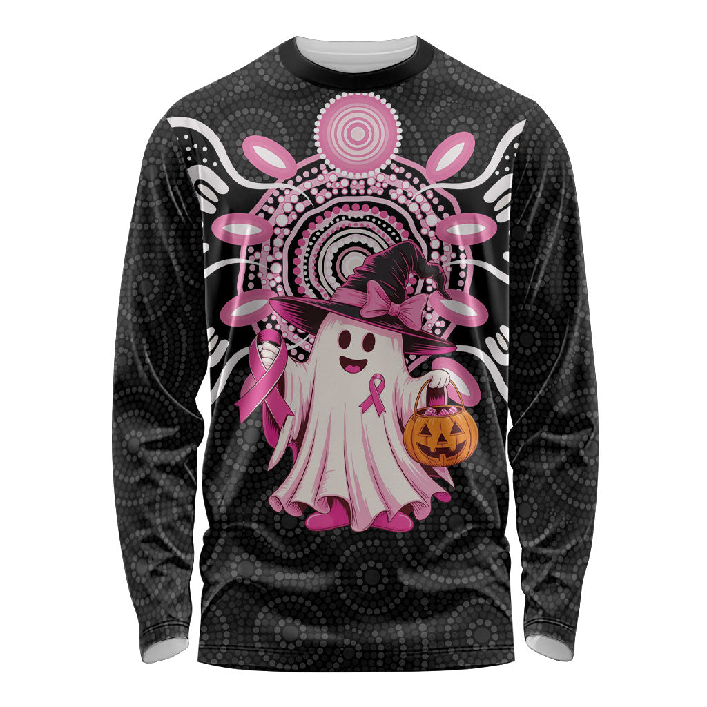 Spooky Pink Ghost Long Sleeve Shirt Aboriginal Halloween Wear Pink