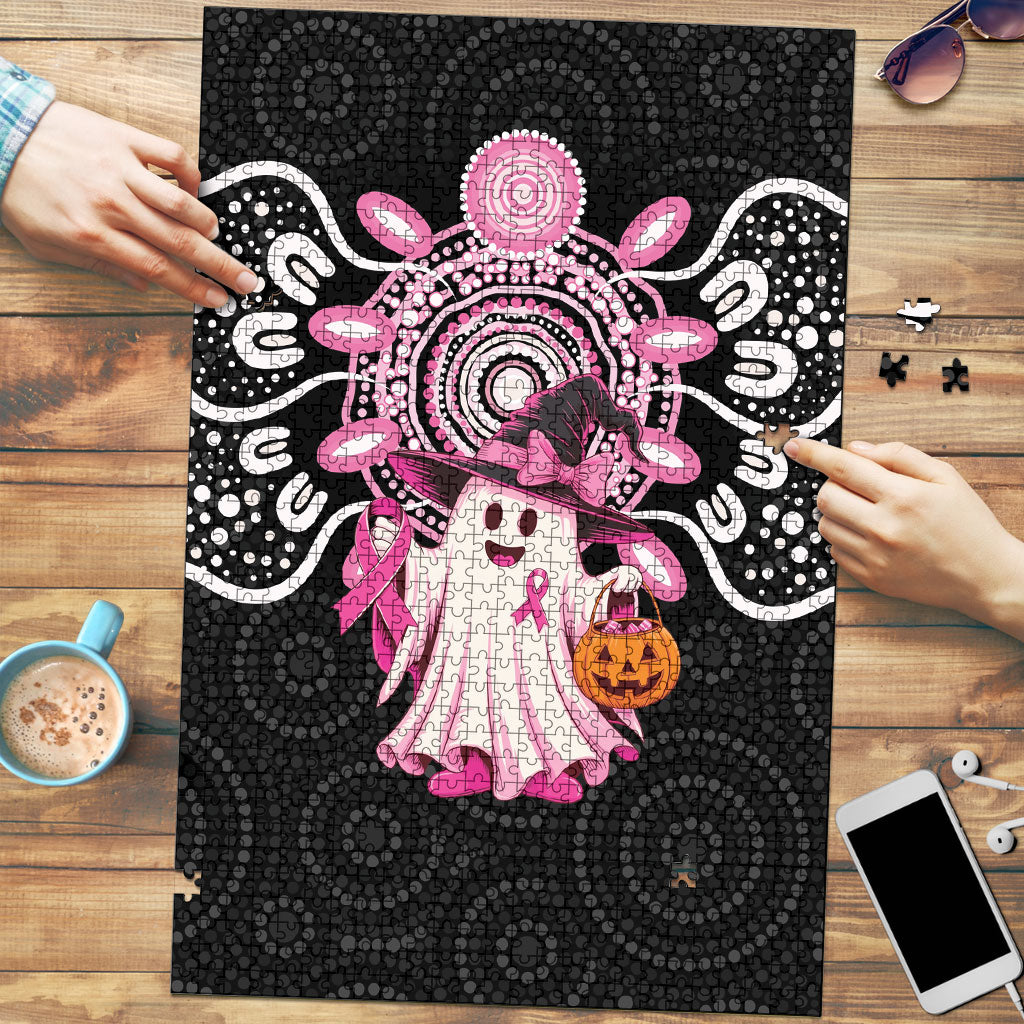 Spooky Pink Ghost Puzzle Aboriginal Halloween Wear Pink