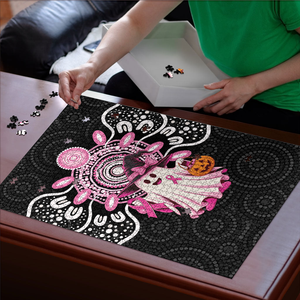 Spooky Pink Ghost Puzzle Aboriginal Halloween Wear Pink