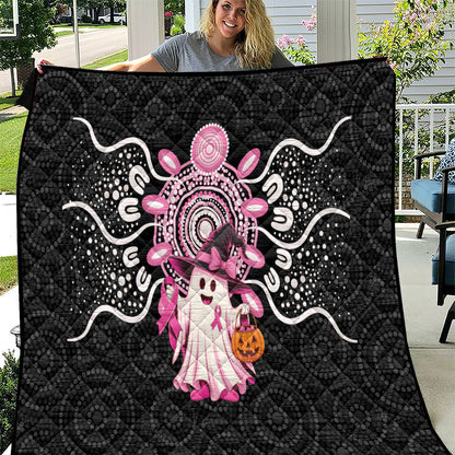 Spooky Pink Ghost Quilt Aboriginal Halloween Wear Pink