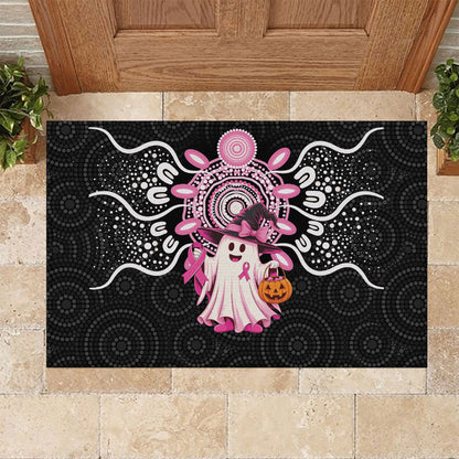Spooky Pink Ghost Rubber Doormat Aboriginal Halloween Wear Pink