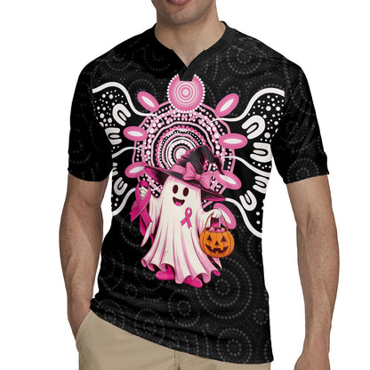 Spooky Pink Ghost Rugby Jersey Aboriginal Halloween Wear Pink